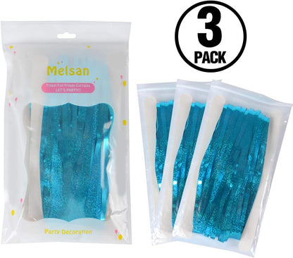 Melsan Foil Fringe Curtains - 3 Pack Tinsel Backdrop for Birthday, Baby Shower & Graduation - Teal 3.2 x 8.2 ft
