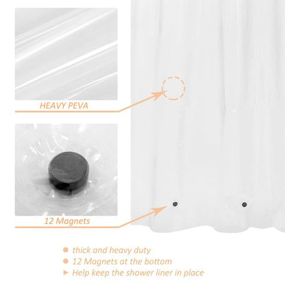 Mrs Awesome Clawfoot Tub Shower Curtain or Liner with 12 Magnets - Free 36 Hooks Included, Waterproof PEVA, 180" x 60", Clear