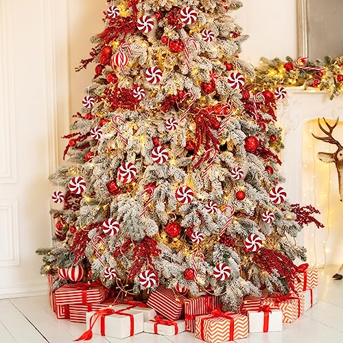 Christmas Candy Cane Ornaments Set - Red and White Holiday Tree Decorations