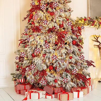 Christmas Candy Cane Ornaments Set - Red and White Holiday Tree Decorations