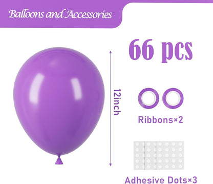 Voircoloria Purple Balloons - 12-Inch Latex Balloons, 66-Pack for Halloween, Weddings & Celebrations