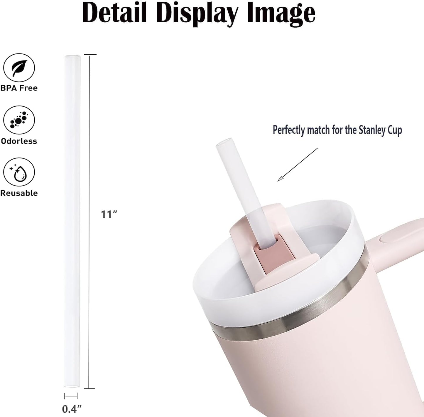 Skiennix Reusable Straws for Stanley Cup 30oz | 40oz - Food Grade, BPA Free, Machine Washable (4 Pack, Transparent White)