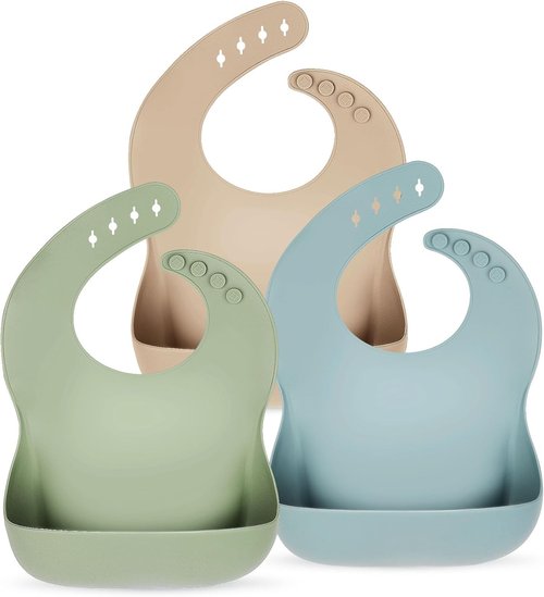 Eascrozn Silicone Bibs - Set of 3 Soft, Adjustable, Waterproof Baby Bibs | BPA Free Feeding Essentials