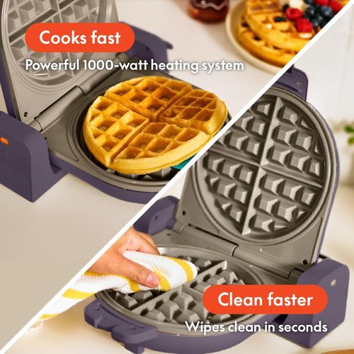 Bella Waffle Maker - EverGood™ Ceramic Nonstick Coating, Compact Design, 1000 Watt, Plum Color
