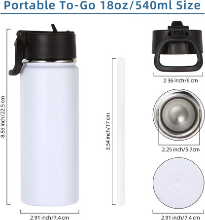 Volhoply Insulated Water Bottles - 18oz Stainless Steel Kids Flask with Straw | Double Wall, 2-Pack