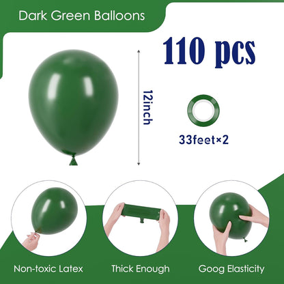 Voircoloria 12-Inch Dark Green Latex Balloons - 110 Pack for Birthdays, Graduations & Celebrations
