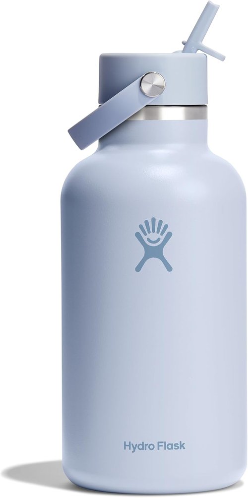 Hydro Flask Water Bottle - Insulated Stainless Steel with Wide Mouth Flex Straw Lid | 64 Oz Surf Blue