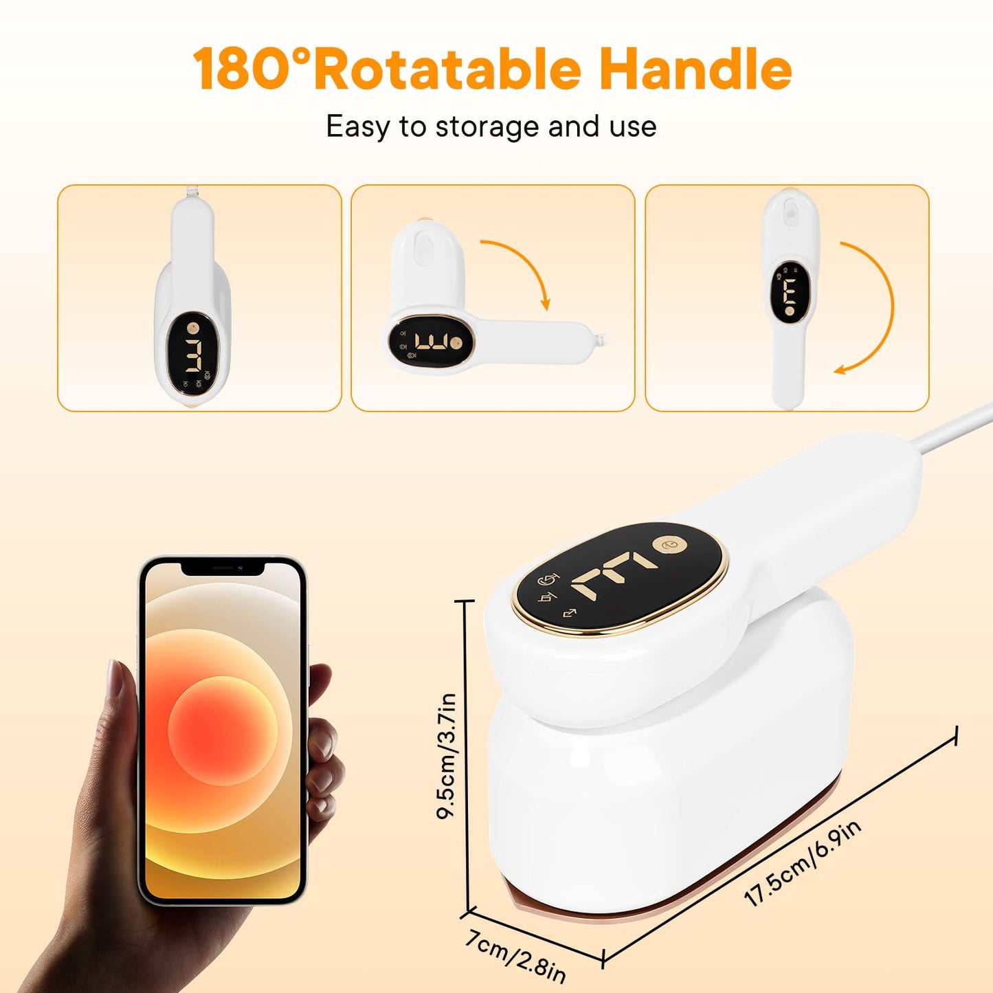 Smart Travel Steamer for Clothes, 1200W Handheld mini travel Steam All-in-One Portable Steamer Iron with LCD Display, 3 Steam Modes & 5s Fast Heat-up, Garment Steamer for Travel, Home, and Office