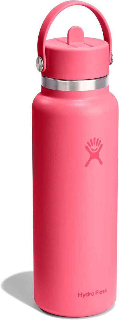 Hydro Flask Water Bottle - Insulated Stainless Steel - Leakproof Wide Straw Lid | 40 Oz Popstar Pink
