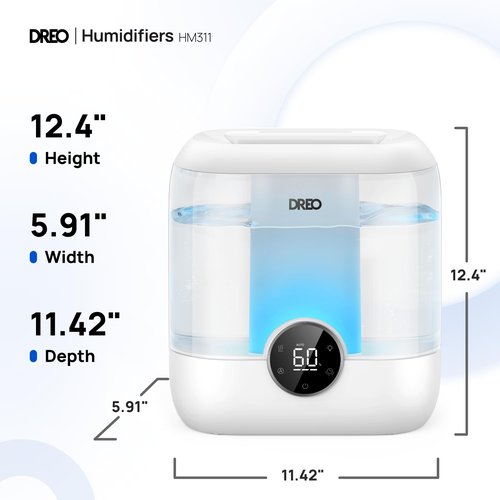 DREO Humidifiers for Bedroom, 6L Easy to Fill & Clean, 60H Runtime for Large room, 28 dB Quiet Cool Mist Air Humidifier for Plant, Baby Nursery, Home, Indoor, Night Light, Precise Humidity Control