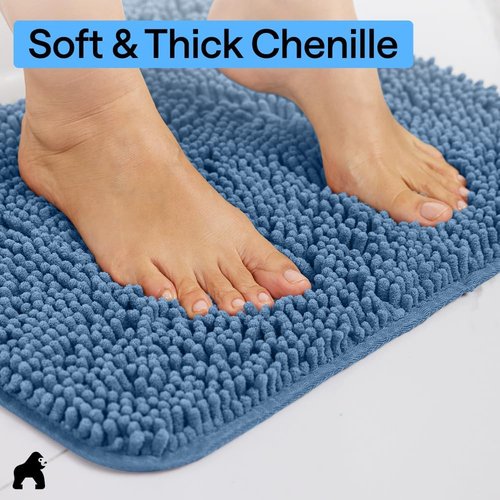 GORILLA GRIP Bath Rug Mat - Soft Absorbent Chenille | Quick-Dry Microfiber, 60x24, Blue