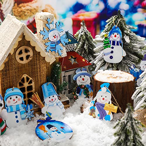 30 Pcs Christmas Blue Snowman Ornaments Wooden Holiday Tree Decorations