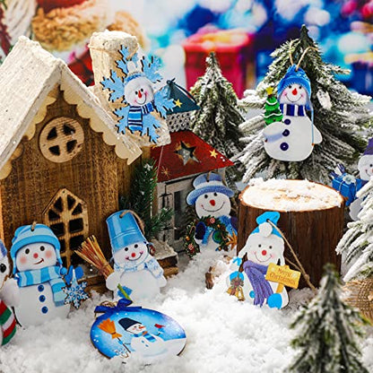 30 Pcs Christmas Blue Snowman Ornaments Wooden Holiday Tree Decorations