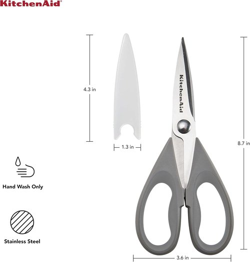 KitchenAid Kitchen Shears - Durable Stainless Steel Scissors with Protective Sheath, 8.72 Inch, Gray