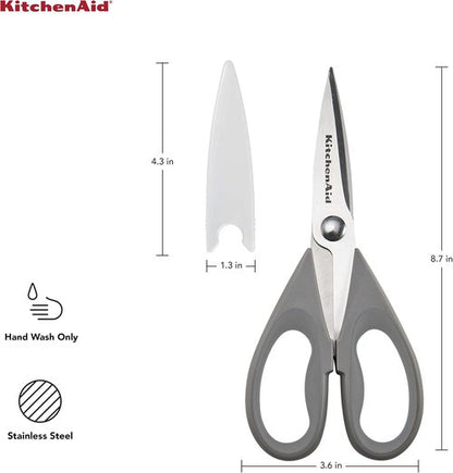 KitchenAid Kitchen Shears - Durable Stainless Steel Scissors with Protective Sheath, 8.72 Inch, Gray