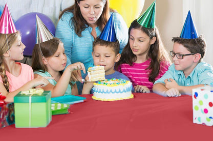 Party Solids Red Plastic Table Cover Roll - 54 Inch x 100 Feet with Slide Cutter | Cuts Up to 12 Tables