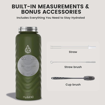 Skiennix 24oz Stainless Steel Insulated Water Bottle - 48H Cold & 24H Hot, Leak-Proof, BPA-Free | Green