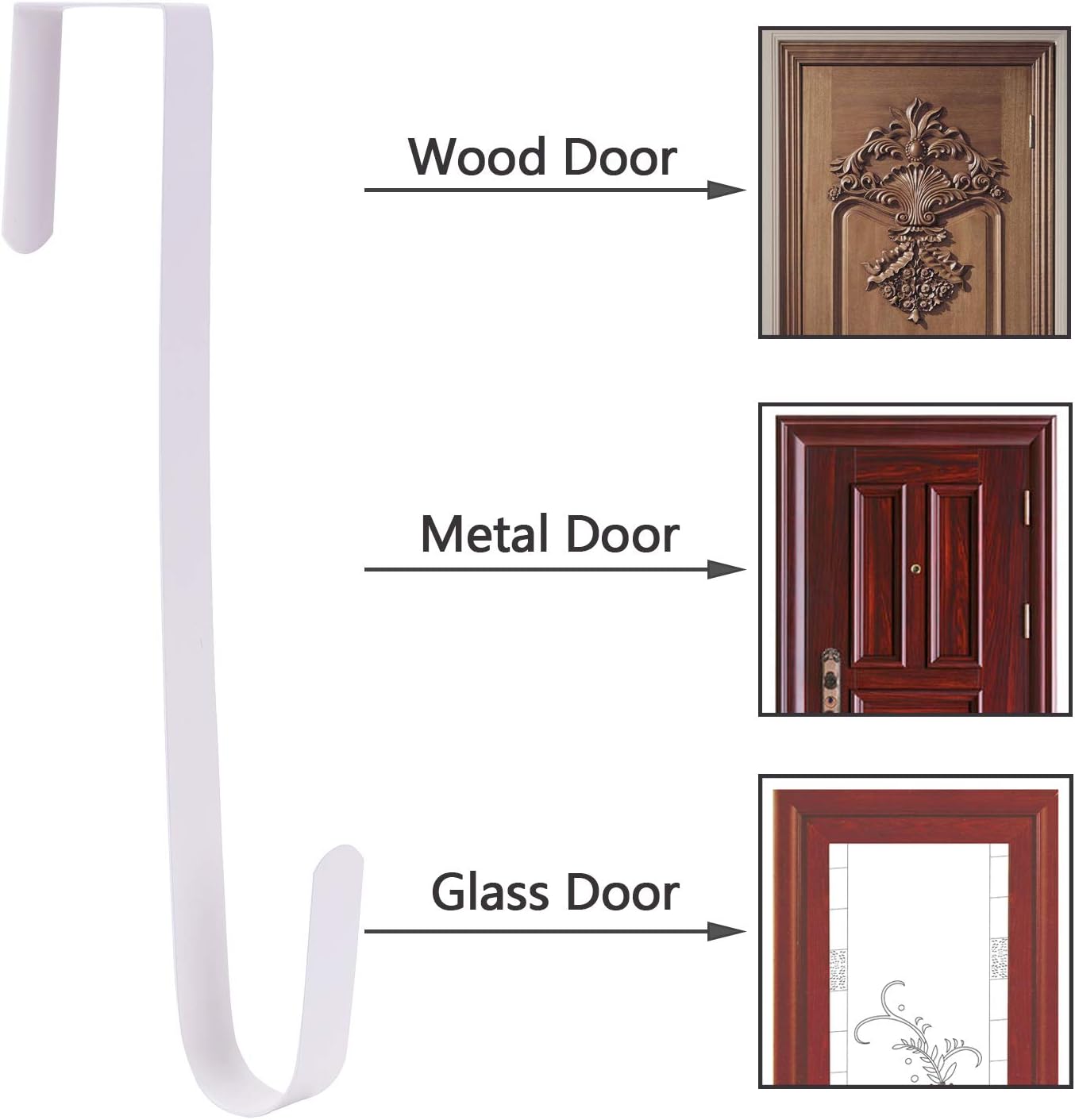 Wreath Hanger - Durable Steel Over The Door Hook for Front Door | White, 4