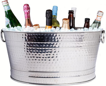 Sol Living Beverage Tub Large Ice Bucket with Handles Single Wall Stainless Steel Ice Bucket and Cooler for Wine, Drinks, Bar, Party, and Gift Beverage Cooler for Indoor and Outdoor Parties
