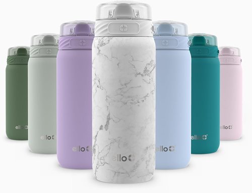 Ello Cooper 18oz Stainless Steel Water Bottle - Double Walled, Leak Proof, BPA Free | White Marble
