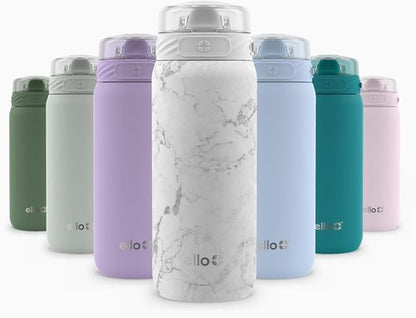 Ello Cooper 18oz Stainless Steel Water Bottle - Double Walled, Leak Proof, BPA Free | White Marble