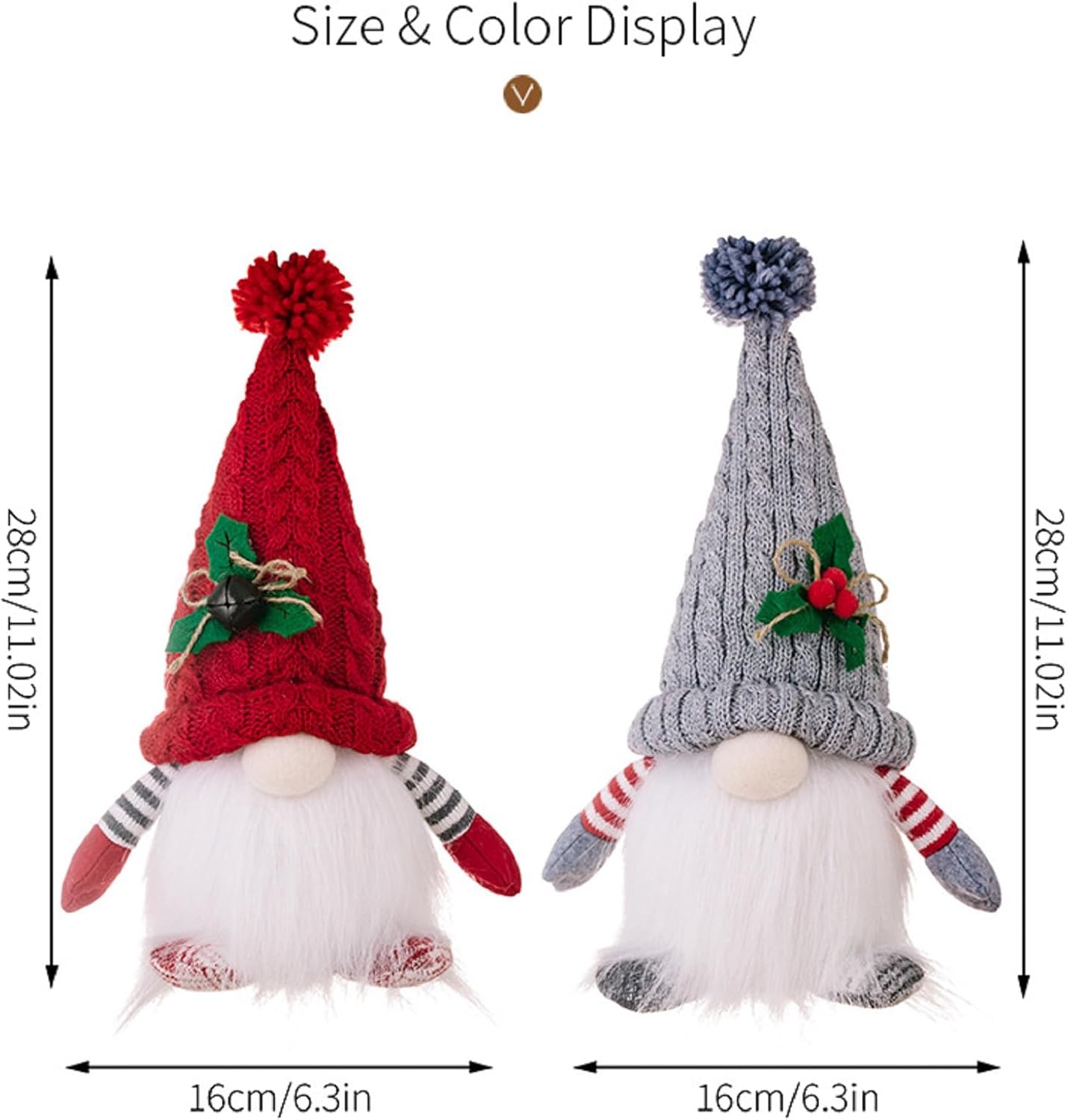 Skiennix Lighted Christmas Gnome Ornaments - 2 Pack LED Battery Operated Decor (Red & Grey)