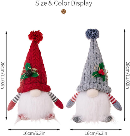 Skiennix Lighted Christmas Gnome Ornaments - 2 Pack LED Battery Operated Decor (Red & Grey)