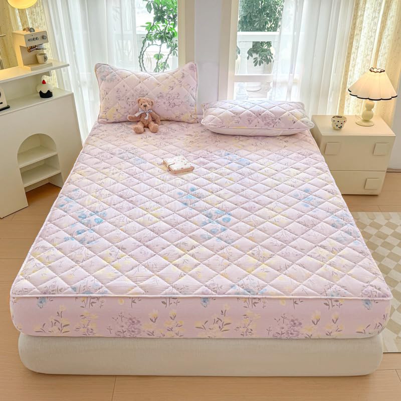 California King Quilted Mattress Cover A03 Breathable Soft Fitted Bed Protector