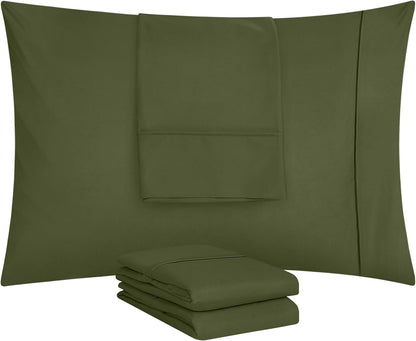 Utopia Bedding Queen Pillow Cases - Soft Brushed Microfiber - 4 Pack, Olive | 20 x 30 Inches