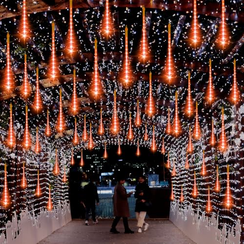 Outdoor LED Meteor Shower Icicle Lights - 12-Inch, Waterproof, Orange Variation