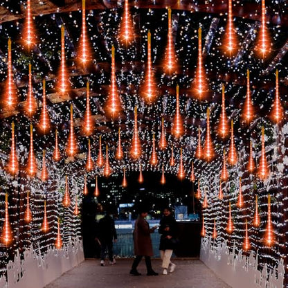 Outdoor LED Meteor Shower Icicle Lights - 12-Inch, Waterproof, Orange Variation
