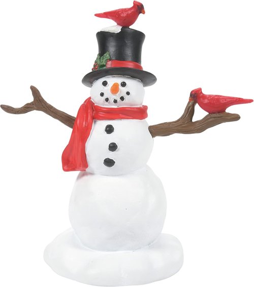 Department 56 Cardinals on Christmas Snowman Figurine - 3.375 Inch, Multicolor Village Accessory