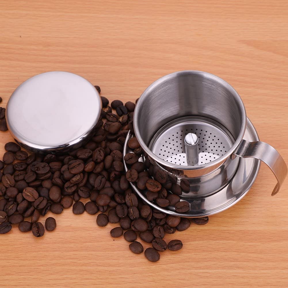 Coffee Filter Vietnamese Coffee Drip Filter Stainless Steel Vietnamese Coffee Maker Coffee Maker Pot Single Serving Cup Manual Coffee Infuser Filter Coffee Dripper For Coffee Lover (Silver)