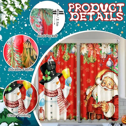Christmas Curtains Set 2 Pieces Snowman Santa Claus Holiday Window Decor - Variation of THIS listing
