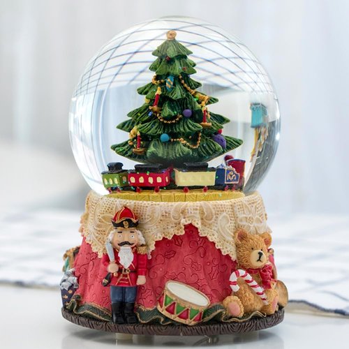 LOVE FOR YOU Nutcracker Christmas Tree Music Box - Colorful Light Xmas Train Snow Globe for Kids & Women