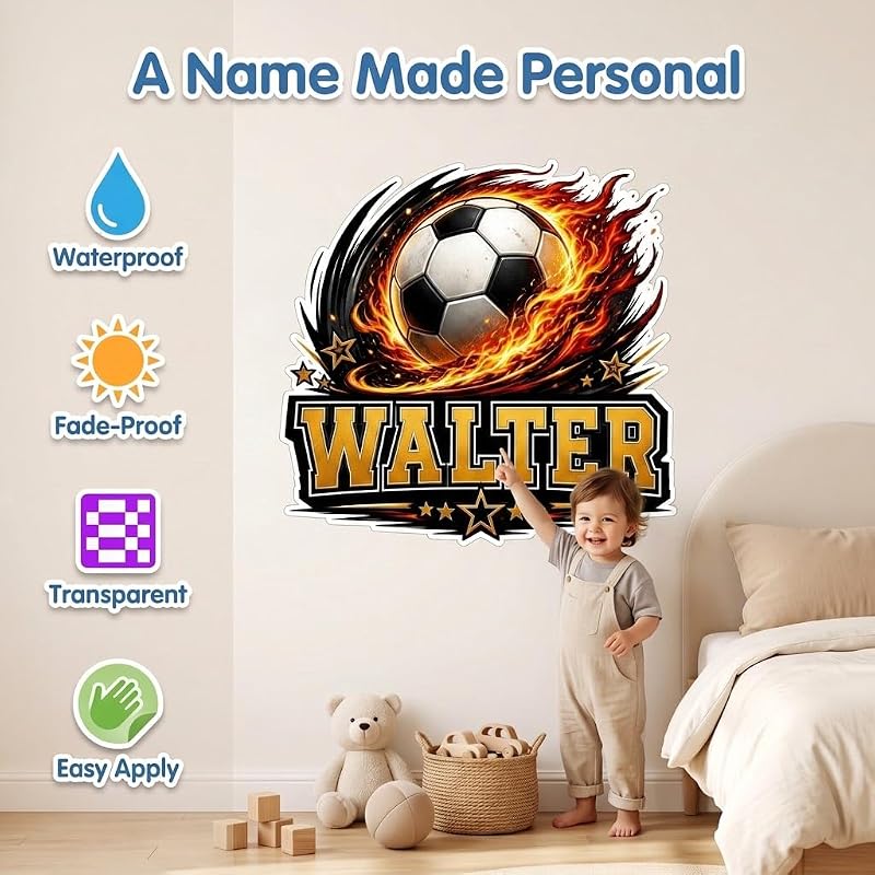 Personalized Soccer Wall Decal with Name - Style 1, Boys Room Football Wall Sticker