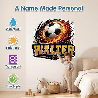 Personalized Soccer Wall Decal with Name - Style 1, Boys Room Football Wall Sticker