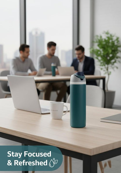 Insulated Water Bottle 24 oz - Stainless Steel, Double Wall Vacuum Flask, Push-Button Lid, Leak-Proof, Cold 24 Hrs, Blue Travel Bottle for Gym, Office