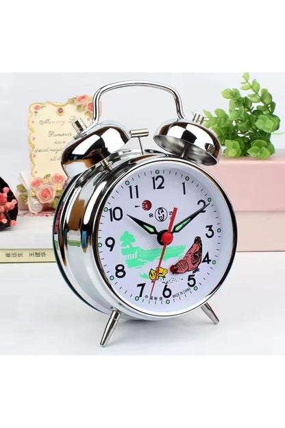 Nostalgic Mechanical Wind-Up Rooster Desk Clock - Large Silver Metal Decor