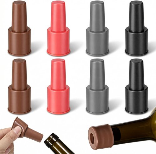 8 PCS Silicone Wine Stopper, 4 Colors Reusable & Unbreakable Glass Bottle Sealer Covers Wine Stoppers Soft Seal Bottle Cover Caps to Keep Wine Champagne Fresh Home Use