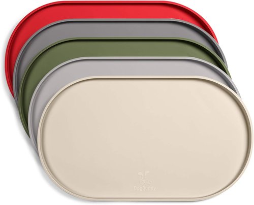 DogBuddy Dog Food Mat - Waterproof Silicone Feeding Mat with Nonslip Edges | Small, White Sand