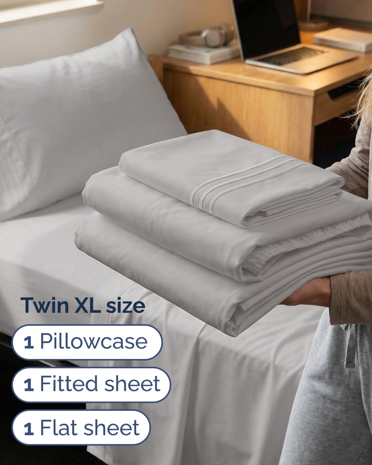 Comfy Twin XL Sheet Set by [Brand Name] - 3 Piece Cooling Bedding | Soft, Breathable & Wrinkle-Free - French Grey