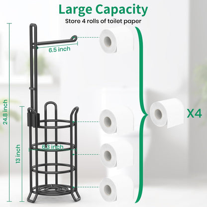 TomCare Toilet Paper Holder - Free-Standing Metal Dispenser for 3 Spare Rolls | Black Bathroom Organizer