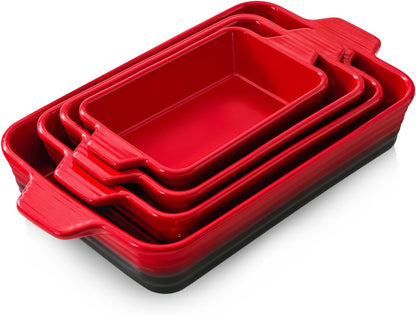 Skiennix Casserole Dishes - Heat-Resistant Ceramic Bakeware Set of 4 | Ideal for Lasagna, Cake & More (Red, 9.4"-14.7")