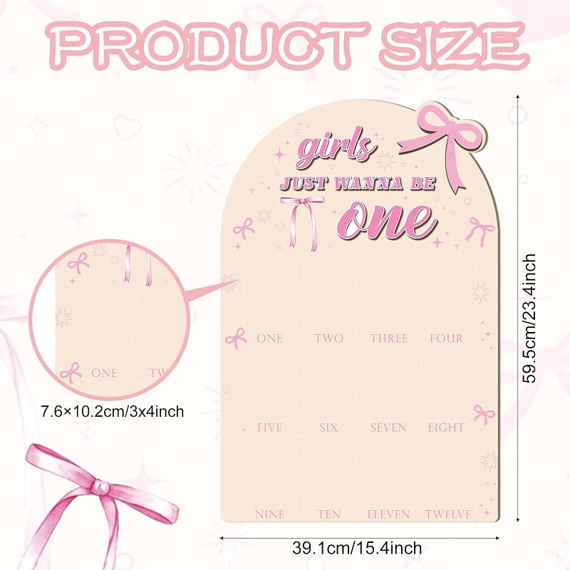 Pink Bow 12 Month Photo Board Set – Wooden 23.4 x 15.4 in Monthly Milestone Display (Variation: Pink Bow+23.4" x 15.4")
