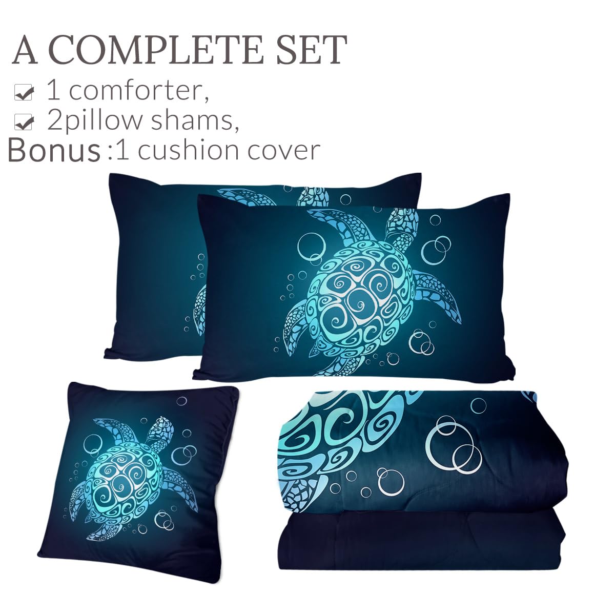 Sleepwish Teal Turquoise Comforter Set King Size for Boys Girls 4 Piece Beach Theme Bedding Set Soft Green Sea Turtle Bed Set