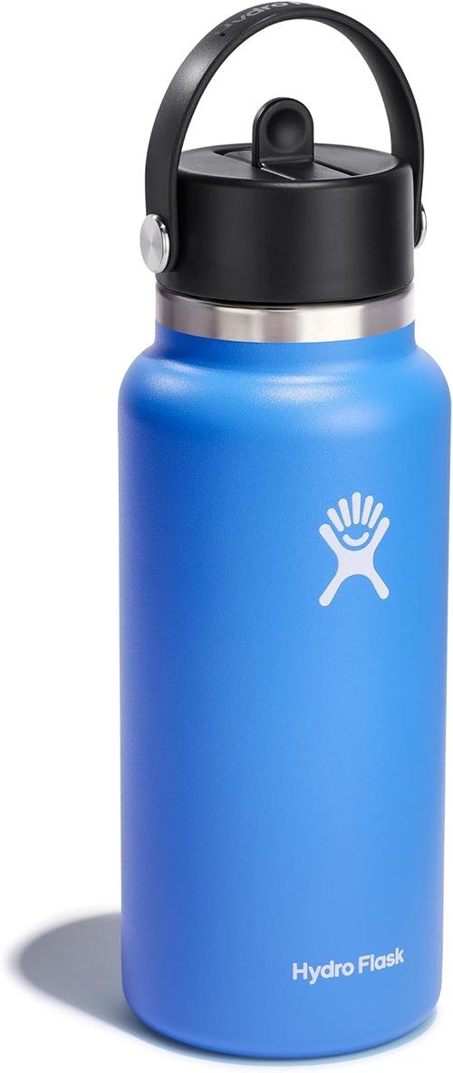 Hydro Flask Water Bottle - Insulated Stainless Steel - 32 Oz Cascade Blue with Wide Straw Lid & Leakproof Design