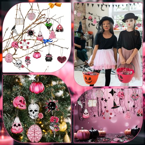 Skeleton Halloween Christmas Tree Ornament - Pink Gothic Decor 40 Pcs