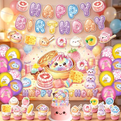 Squishy Birthday Party Decorations Kit with Banners, Balloons, Cake & Cupcake Toppers