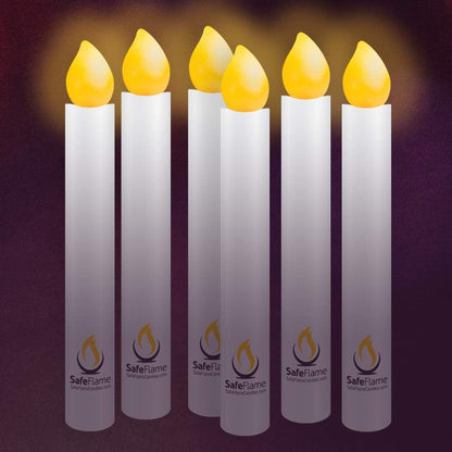 SafeFlame LED Flickering Handheld Candles - Batteries Included - Easy On/Off Switch | Box of 25 (Amber)